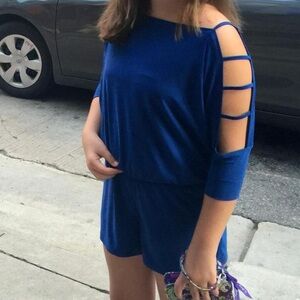 Blue Cold Shoulder Romper